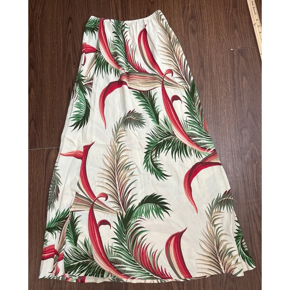 VTG 90s Carole Little Tropical Palm Leaf Maxi Skirt Size 4 Made in USA Red Green - Picture 4 of 5